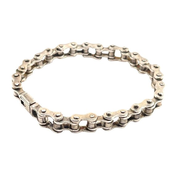 Bike Chain Bracelet Sterling Silver Stainless Steel Heavy Duty Link - Picture 2 of 8